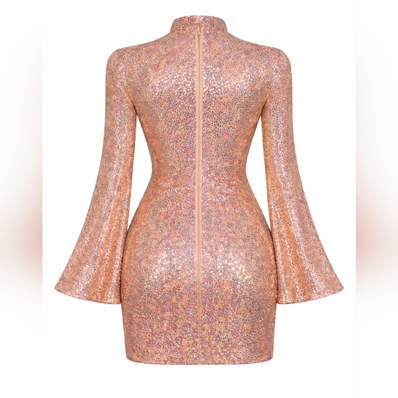 Sequin Mini Dress Junior Size 13/Large/10-12 Women's Bell Sleeve Party Cocktail - Picture 3 of 5